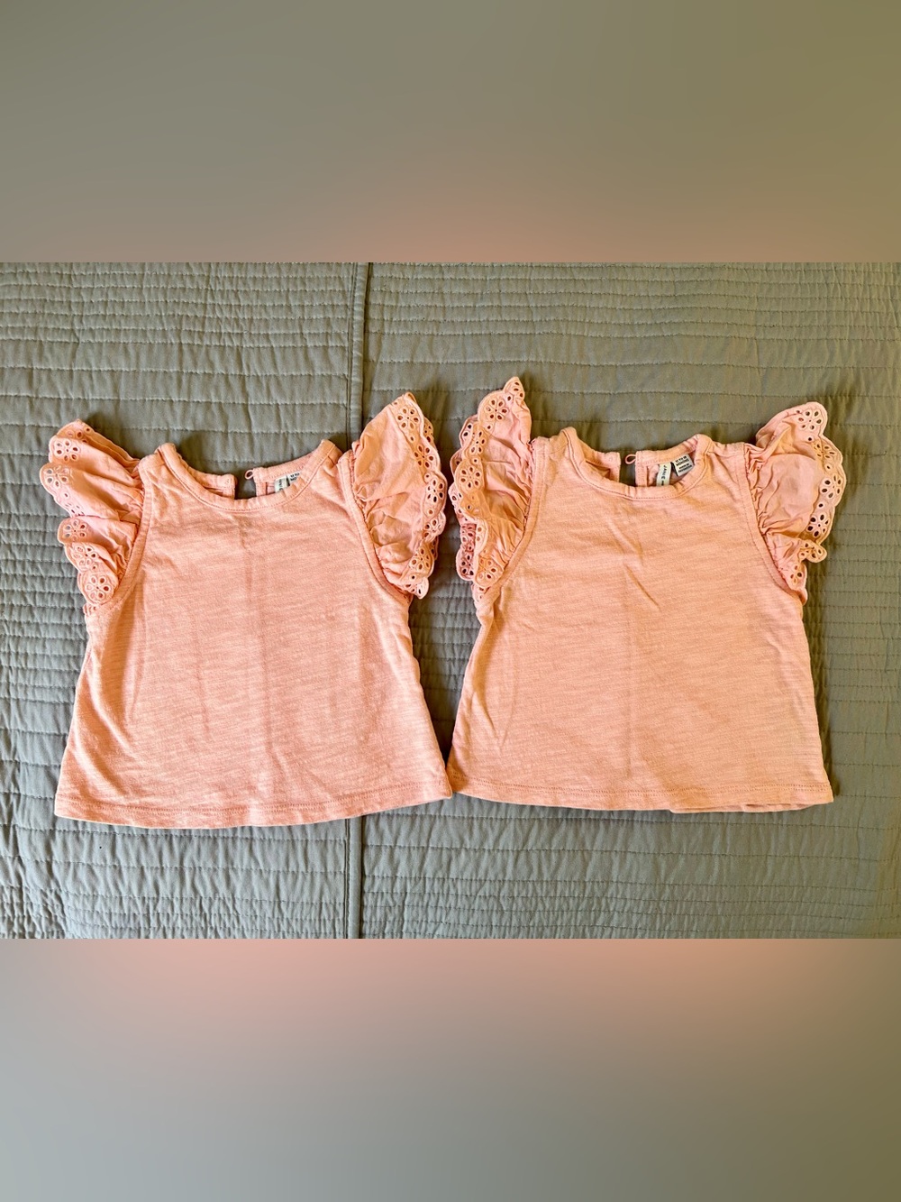 TWIN GIRLS | Janie and Jack Light Pink Ruffle Sleeve Tee 12-18m